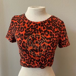 Michael Kors Orange and Black Cheetah Print Top